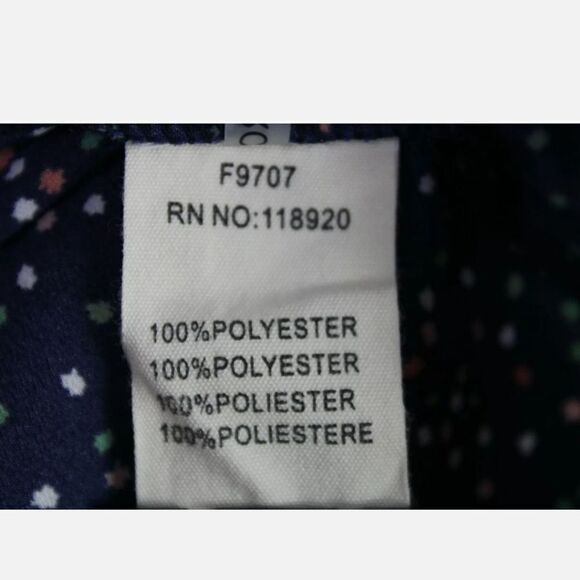 FRNCH COLD SHOULDER NAVY MULTI COLORED DESIGN RUFFLE CROP BLOUSE SIZE S - Picture 8 of 8